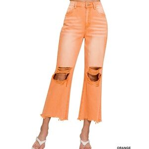 Zenana Outfitters Orange Distressed Ankle Jeans